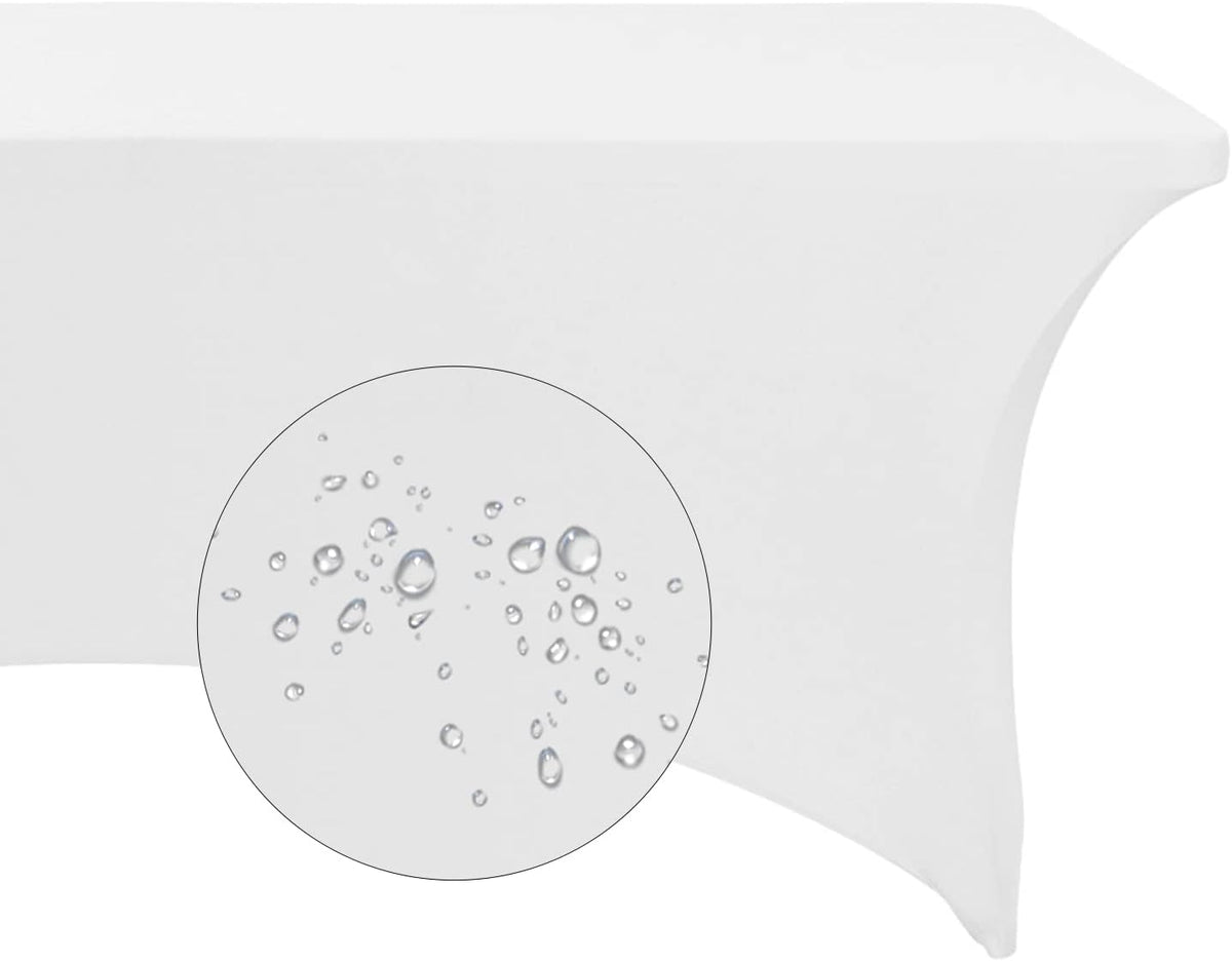 Spandex 8ft Waterproof Table Cover for Party,Wedding, Banquet, and Events(White)
