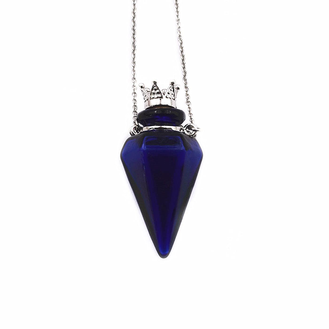 Colored glass Pendant Necklace Aromatherapy Perfume bottle necklace 50cm Stainless steel chain (dark blue)