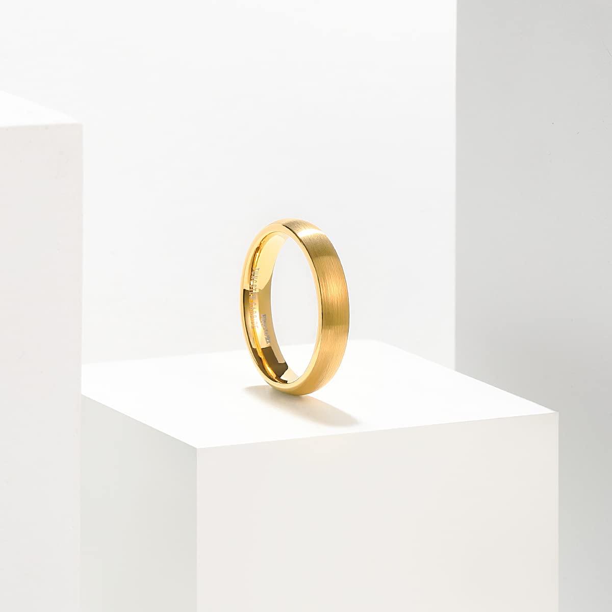 King Will 4mm Gold Plated Wedding Band for Women Men, Domed Brushed Tungsten Carbide Wedding Rings, Comfort Fit, Durable, Size 10.5