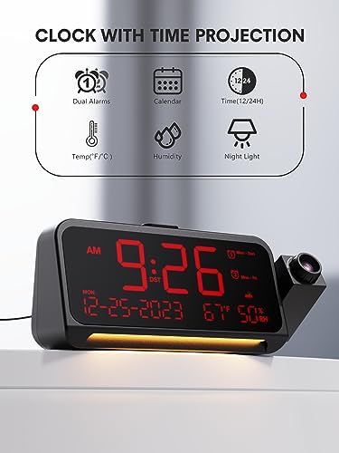 Mesqool Projection Alarm Clock Ceiling Display, with Temperature, Humidity