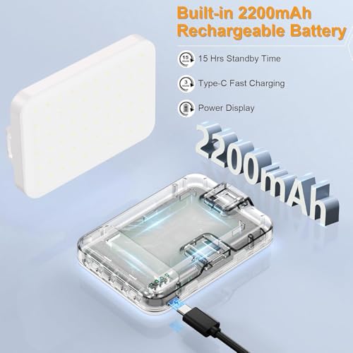 Selfie Light, LED Camera Light Video Lights 60 LED 2200mAh Rechargeable Phone Light 7 Modes, 10-Level Brightness, Portable Clip on Light for Phone/Tablet/Laptop White - color: White