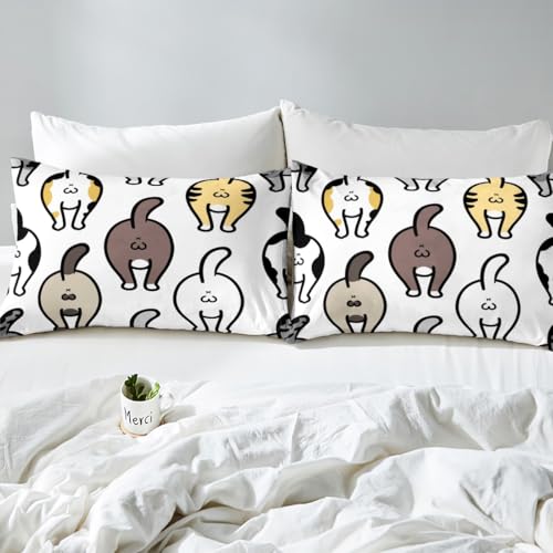 Manfei Lovely Cat Fitted Sheet Cute Kitten Butt of Cat Doodle Bedding Set 2pcs for Kids Boys Animal Theme Sheet Set Soft Polyester Bed Sheets (1 Fitted Sheet + 1 Pillow Case) Twin Size - color: Multi 993, size: Twin (39*75*16")