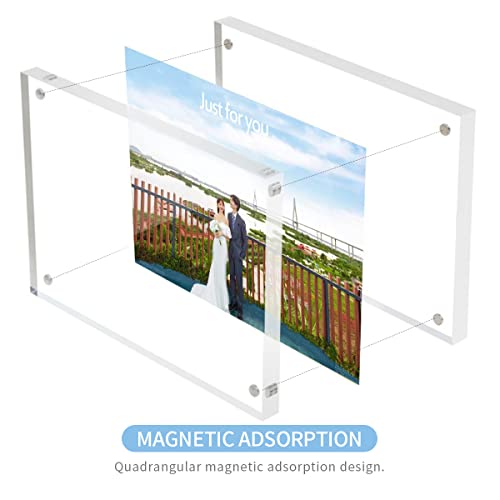 Sezanrpt Acrylic Picture Frames 5x7 Free Standing, Clear Crystal Double Side Magnets 5'' x 7'' Picture Frame, Office Desktop Magnetic 5x7 Lucite Photo Frame for Booth Display, Brand Advertiser… - size: 5'' x 7''