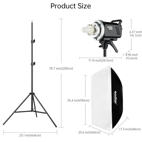 2pcs Godox MS300 Studio Flash Kit for Photography Lighting,600W Professional Bowens Mount Strobe Flash Monolight with Softbox,Trigger,Stands,Umbrellas,Reflectors for Photo Product Portrait Shooting