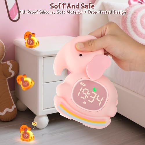 Kids Alarm Clock, Sleep Training Clock for Toddler, Rechargeable Digital Alarm Clock with RGB Lights,ok to Wake Clock for Kids,Silicone Animal Tabletop Lamp for Kid,Gift for Kids Teens