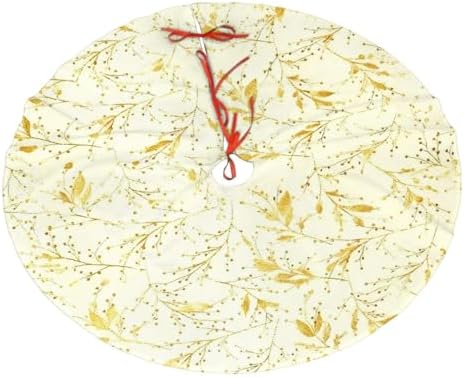 Yellow Leaves Branches Flowers Christmas Tree Skirts 36", Xmas Tree Cloth Mats Trees Skirts for Decor Gift, Home Decoration