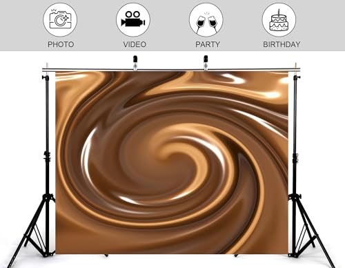 9x6ft Swirling Melted Chocolate Backdrop Smooth Rich Brown Liquid Glossy Texture Photography Background for Dessert Baking Themed Party Decorations Banner Photo Booth Props - size: 9x6ft
