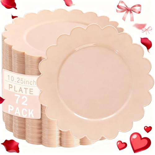SUT 72-Count Pink Plastic Plates Disposable 10.25 Inch - Scalloped Edge Dinner Plates for Valentine’s Day, Parties, Birthdays, Weddings | Lightweight & Durable Disposable Dinnerware (72 Pack) - color: Pink, size: 10.25 Inch