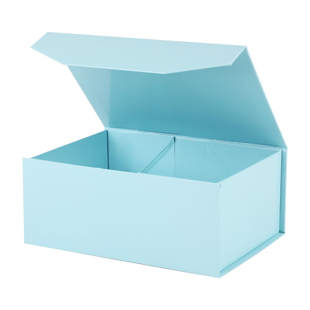 OBMMIRAO Upgrade 3PCS Blue Gift Box 9.5x7x4 Inches, Sturdy With Lid for Packaging, Foldable Magnetic Closure Storage, Bridesmaid Proposal, Rectangle Collapsible