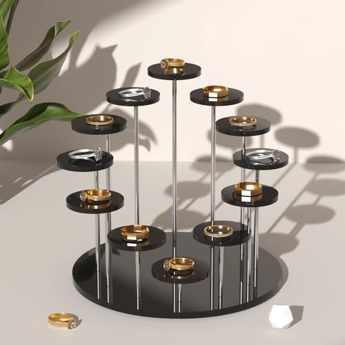 Round Acrylic Display Riser Stands, 12 Tier Jewelry Display Stands for Rings Earrings Mini Figurines 1 Pack(Black) - color: Black 12 Tier