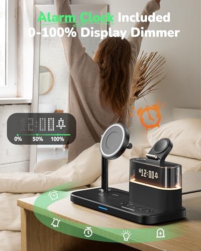 5 in 1 Wireless Charging Station with Alarm Clock Night Light for Apple