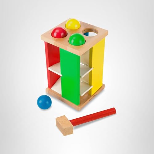 Melissa & Doug Deluxe Pound and Roll Wooden Tower Toy with Hammer, White