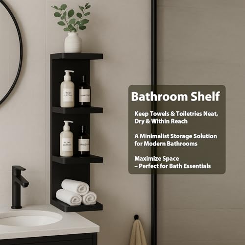 LitaEther Versatile 4 Tier Wall Shelf Unit,Black Lack Wall Shelf,Display Floating Shelf with Round Edge - color: Black, size: 4 Tier