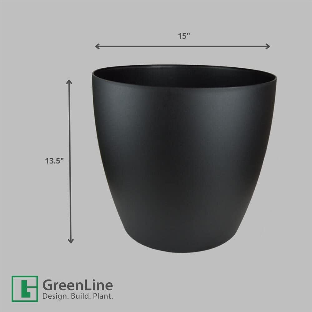 Greenline Manufacturing Memphis 15" Round Indoor Floor Planter Pot – Lightweight & Durable Plastic, Modern Design, Made in USA, Recyclable Large Plant Container for Home & Office Décor (Charcoal Meta