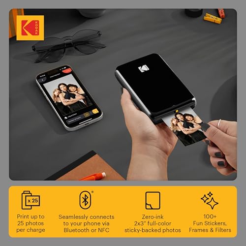 KODAK Step Instant Smartphone Photo Printer, Portable Mini Color Wireless Mobile Printer, Zink 2x3” (5.1x7.5 cm) Sticky-Back Photos, Bluetooth Compatible with iOS & Android Devices, Editing App, Black - color: Black, style: Printer