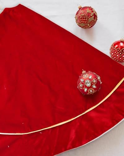 Christmas Velvet Tree Skirt, 48 inches Large Fur Plush Tree Skirts, Xmas Tree Skirt for Holiday Ornaments Party Rustic Vintage Christmas Tree Decorations (Red)