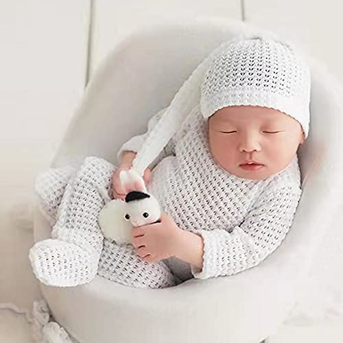 Newborn Baby Photo Shoot Props Girl Boy Crochet Knit Hat Costume Stripe Hat Pants Overalls Photography Props - color: Off-white