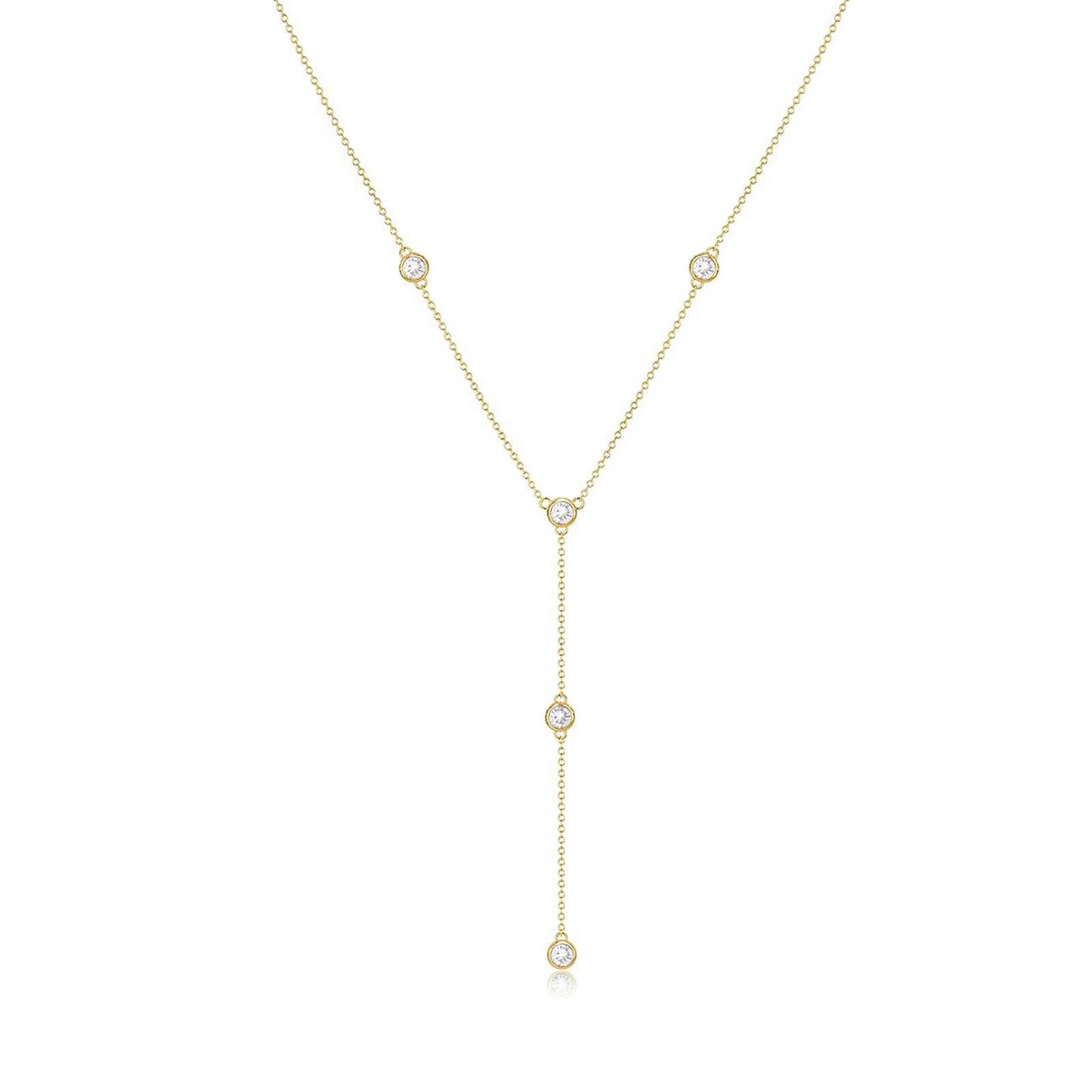 Zeffy Gold Necklace for Women- Dainty 14K Gold Plated Teardrop Drop Lariat Necklace Trendy Simple CZ Y-Shaped Body Chain Stack Wedding Prom Dangle Statement Necklace Jewelry Gifts
