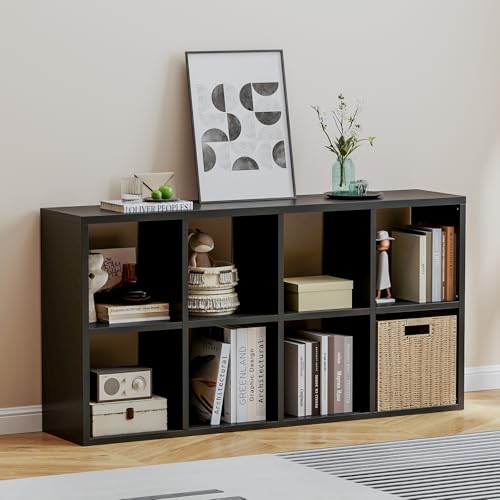Metal 8 Cube Storage Organizer, Black Short Bookshelf with Storage, 2 Tier Cube Storage Shelf, Small Horizontal Bookcase, TV Stand Display Shelf for Living Room, Office, Study, Easy Assembly - color: Black, size: 8 Cube