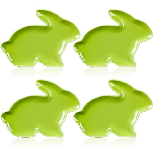 Jinei 4 Pcs Easter Bunny Shaped Plates Ceramic Serving Candy Dishes Rabbit Dinner Tray Salad Dessert Appetizer Plates Dinnerware for Easter Party Spring Garden Tea Party Supplies(Green) - color: Green