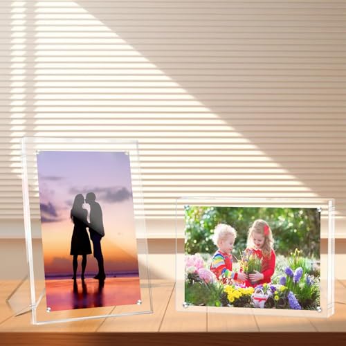 10 Pack(5×7) Acrylic Picture Frames Clear Magnetic Photo Frames Freestanding Lucite Acrylic Block Frame Frameless Desktop Display for Home Office - size: 5"x7"-10Pack