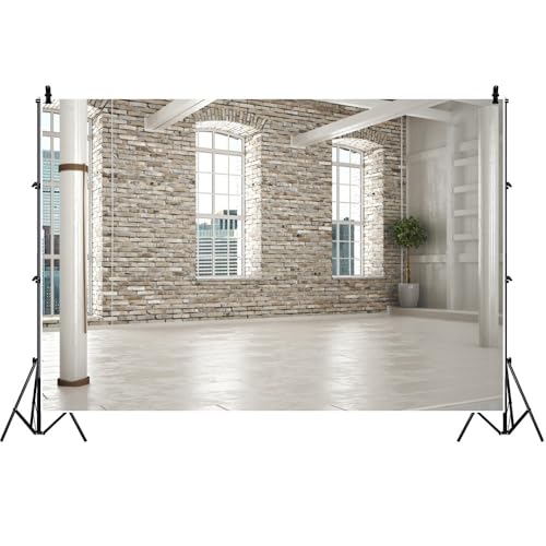 Yeele 12x6ft Modern Villa Backdrop for Photography Business Office Green Plant Brick Wall Empty Living Room Background for Online Meeting Video Conference Photo Studio Shoot Props Vinyl Wallpaper - size: 12x6ft