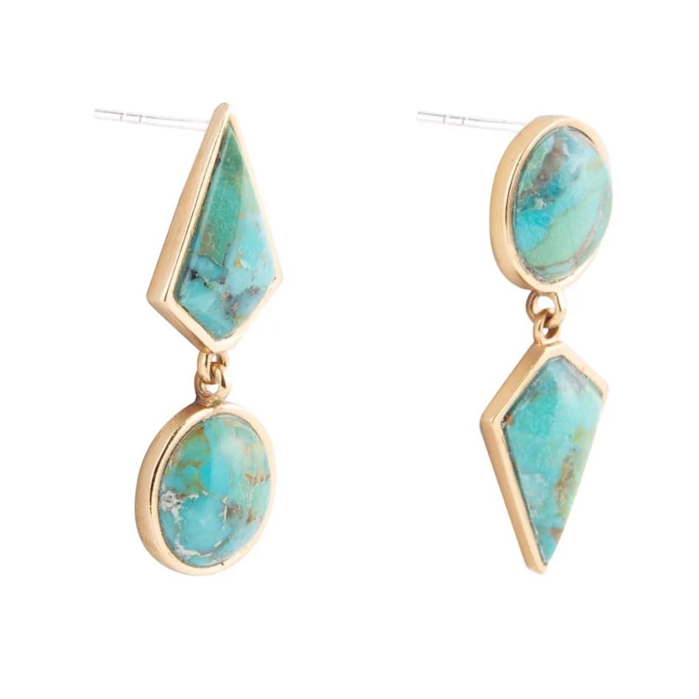 Barse Jewelry Miss-Matched Blue Turquoise Golden Post Earrings