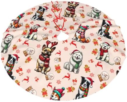 Dog Christmas Tree Skirts with Tassel Xmas Tree Skirt for Home Holiday Indoor Outdoor Seasonal Decors 30"