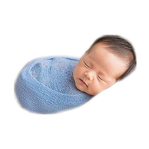Newborn Photography Props Wrap Stretch Long Ripple Blanket Yarn Baby Photo Props Boy Girl Cloth Fabric Layer - color: Blue