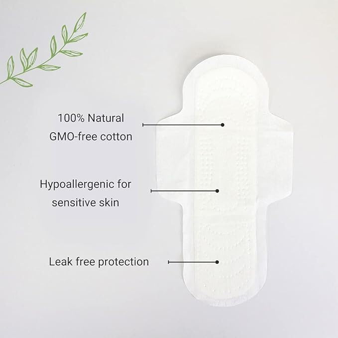 Veeda Natural Cotton Night Pads for Women - Overnight Heavy Flow Absorbent Ultra-Thin Feminine Pad - Hypoallergenic Period pads with Wings - Unscented & Chlorine free Sanitary Napkins - 36 Count