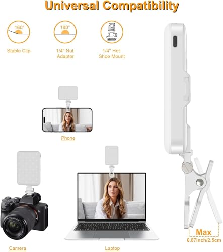 Selfie Light, LED Camera Light Video Lights 60 LED 2200mAh Rechargeable Phone Light 7 Modes, 10-Level Brightness, Portable Clip on Light for Phone/Tablet/Laptop White - color: White