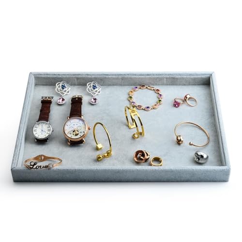Oirlv Velvet Stackable Jewelry Trays Grids Rings Earrings Bracelet Watch Showcase Display Tray - size: 1 Grid Tray