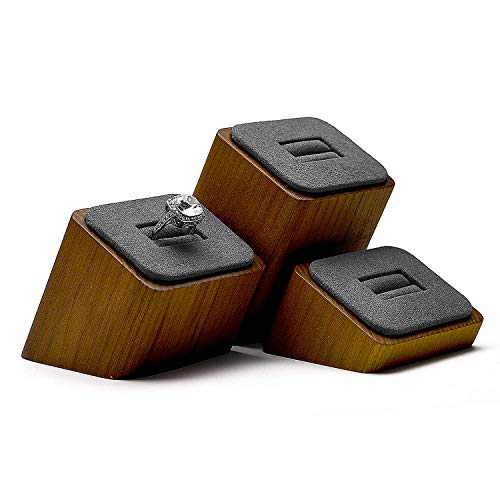 Oirlv 3 PCS Wood Ring Display Stand Showcase Jewelry Display Stand Ring Organizer Holder (Grey) - color: Grey