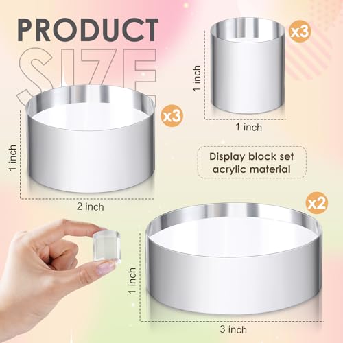 Remerry 8 Pcs Acrylic Round Blocks for Display Clear Polished Blocks Display Clear Acrylic Edge Polished Base Exhibition Riser for Table Showing Cosmetics Collectibles (Mixed Sizes) - size: Mixed Sizes