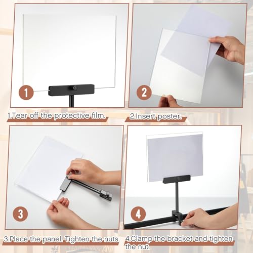 FoldTier 6 Set 5.5 x 7 Inch Clothing Rack Sign Holder Aluminum Alloy Retail Sign Holder with Clamp Acrylic Frame for Retail Stores Price Card Display(Black) - color: Black