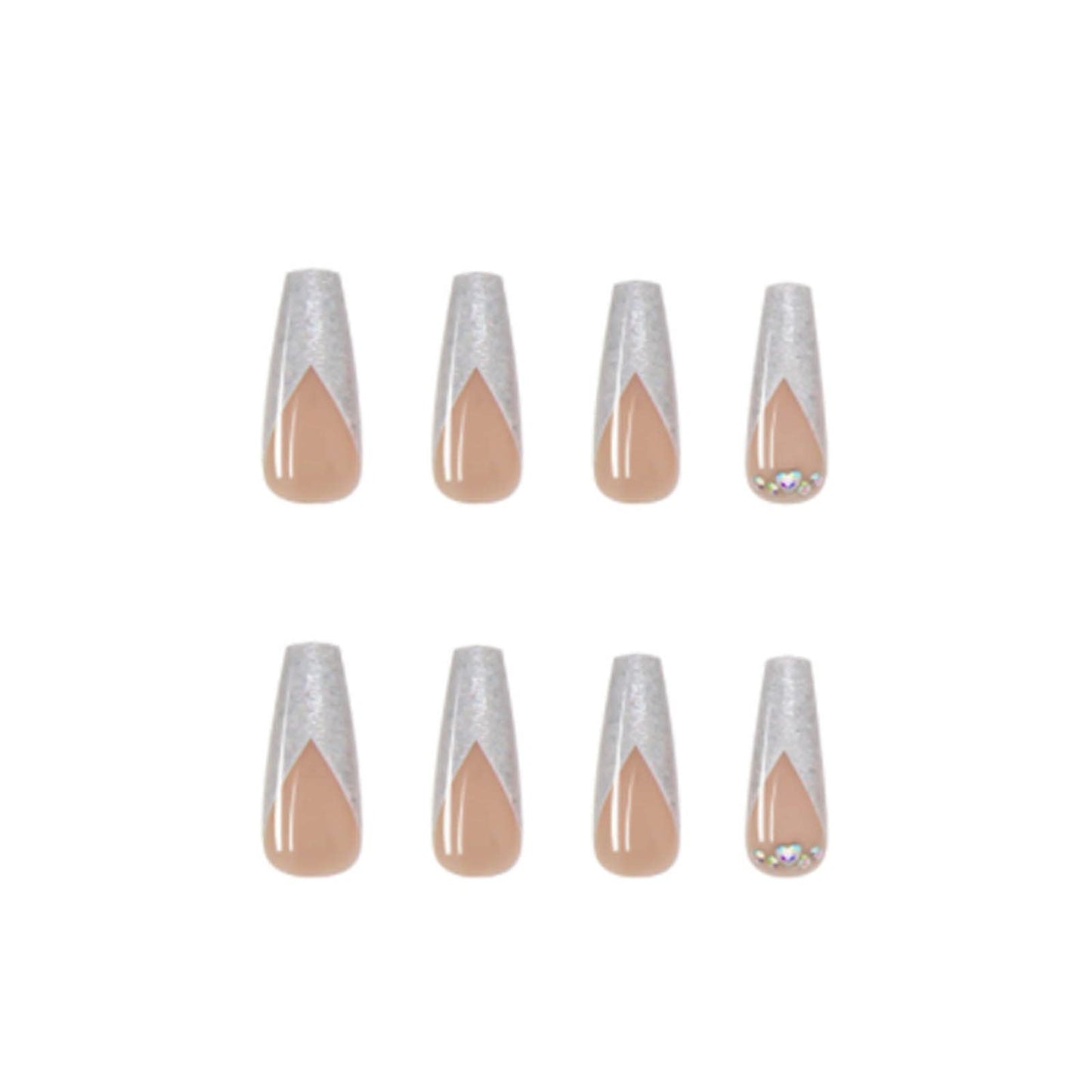 DANMANR Long Press on Nails Square French Fake Nails Full Cover Nude Acrylic False Nails for Women and Girls 24PCS (White Beige)