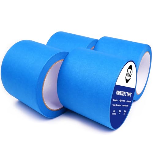 Blue Painters Tape 4 Inches x 30 Yards - Multi Surface Use - 120 Yards Total - 4 Rolls - size: 4"