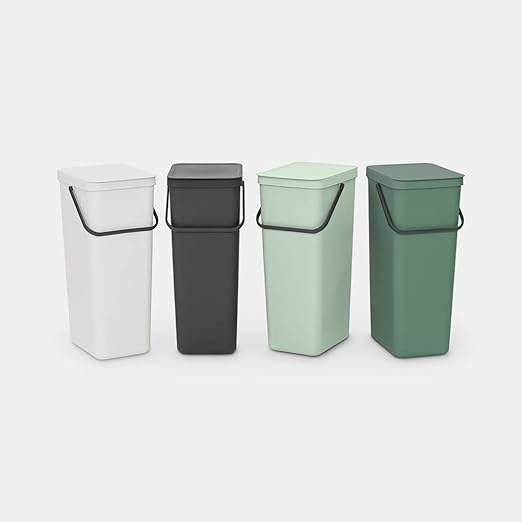 Brabantia Sort & Go Kitchen Recycling Bin | L / 10.6 Gal / 40L | Light Gray | Removable Stay-Open Lid, Carry Handle | Trash Can for Bottles, Cans, Paper, Glass | Wall Bracket Sold Separately