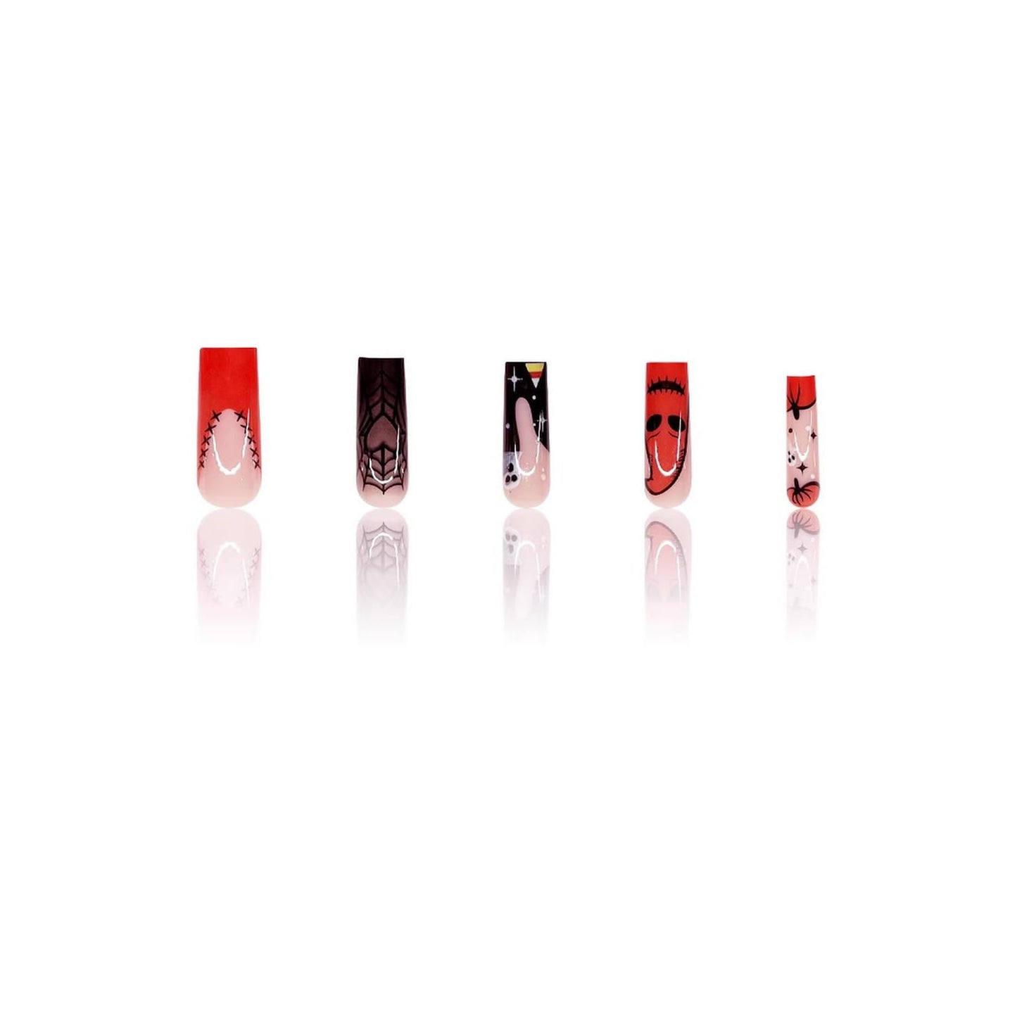 24pcs Halloween Press on Nails Long Square Fake Nails Monster Patch Pumpkin Ghost Spider Web designs Acrylic False Nails Glossy Full Cover Orange Black Glue on Nail for Women Party Manicure