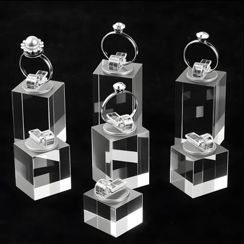 7 Pcs Clear Ring Holder, Crystal Acrylic Cube Ring Display Stand for Jewelry Showcase, Engagement Wedding Rings, Perfect for Store Countertop, Photography, and Gift Presentation - color: Cube