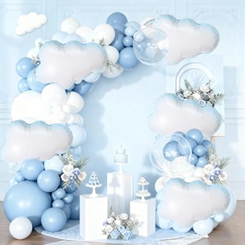 Biapian Large Cloud Balloons Set, 6 Pcs 30 Inch White Clouds Foil Balloons, Helium & Air Cloud Party Decorations for Girls Boys Baby Shower, Birthday, Wedding, Blue Sky Theme Supplies - style: Clouds
