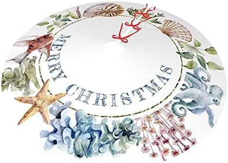 36" Christmas Tree Skirt, Tropical Coastal Beach Theme Xmas Tree Skirt for Christmas Decorations Skirt Xmas Holiday New Year Party Tree Mat Decor Indoor Outdoor