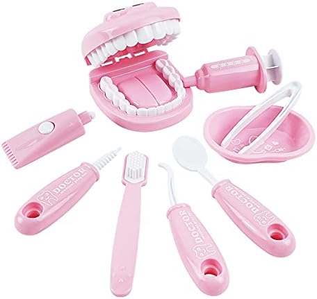 Bundle 19PCS = 9PCS Plastic Simulation Dentist Play Set （Pink） + 10PCS Plastic Dinosaur Simulation Dentist Play Set (Purple)