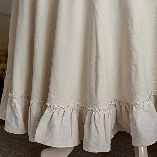 GLORY SEASON Retro Farmhouse Ruffle Round Tablecloth Cotton Flounces Trim Washable Table Cover White Tablecloths for Rectangle Table Baby Shower Kitchen Party Wedding Decor,70'' Round - size: 70" (Round)
