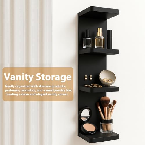 LitaEther Versatile 4 Tier Wall Shelf Unit,Black Lack Wall Shelf,Display Floating Shelf with Round Edge - color: Black, size: 4 Tier