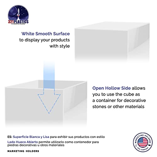 Marketing Holders 10 Inch Acrylic Display Riser Box No Lid White Square Retail Product Riser One Open Side Merchandise Storage Box Flippable Cubby for Expos and Tradeshows