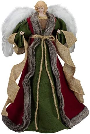18" Green and Brown Angel in a Dress Christmas Tree Topper - Unlit