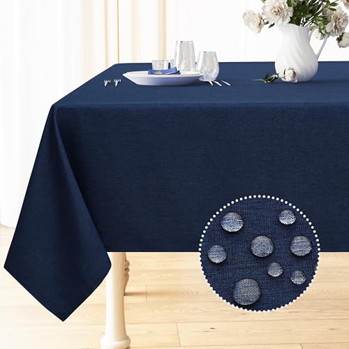 Smiry Square Table Cloth Linen Textured, Waterproof Spillproof Anti-Wrinkle Burlap Tablecloth, Washable Decorative Fabric Table Cover for Dining, Party, Banquet, 60 x 60 Inch, Navy - color: Navy, size: 60" x 60" (Square)