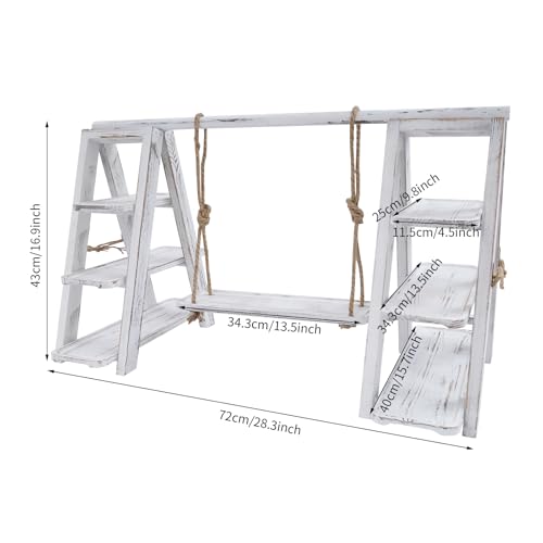 3 Tier Cupcake Stand 13.5in Wood Serving Tray Ladder with Removable Trays & Swing Plates, Foldable A-Shaped Table Display Set for Parties, Wedding, Home Decor