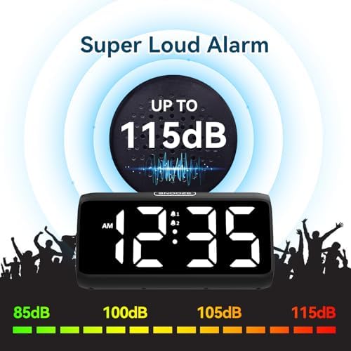 Netzu Loud Alarm Clock for Heavy Sleepers Black and White